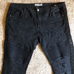 Preme Black Distressed Rhinestones Jeans